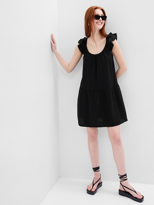 1 of 8 showing, with the color BLACK of product Crinkle Gauze Mini Dress