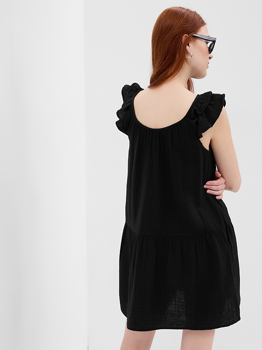 2 of 8 showing, with the color BLACK of product Crinkle Gauze Mini Dress