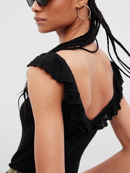2 of 8 showing, with the color black of product Ruffle Rib Sweater Tank Top