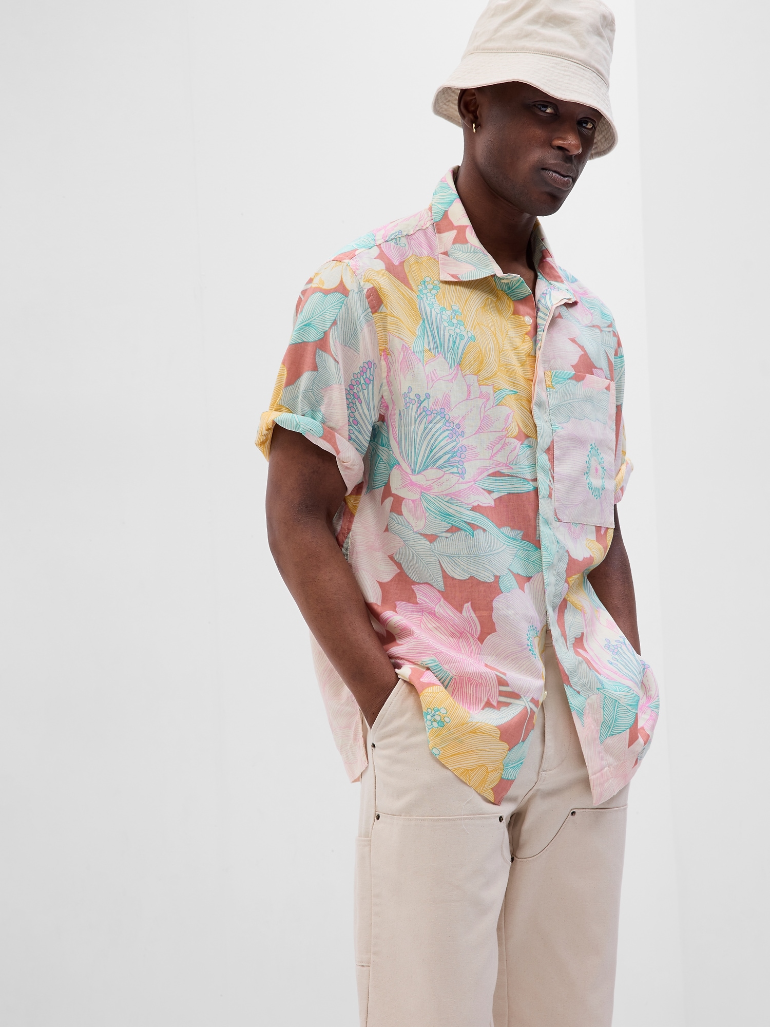 Oversized Linen-Cotton Floral Shirt | Gap