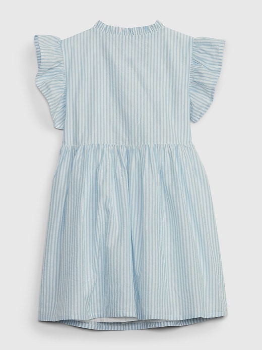 2 of 8 showing, with the color white blue stripe of product Toddler Metallic Stripe Ruffle Dress