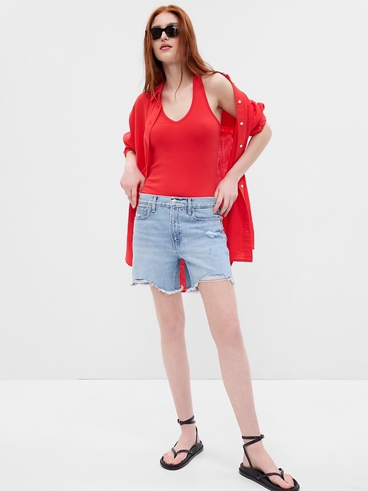 1 of 8 showing, with the color tomato red of product Crinkle Gauze Weekend Tunic