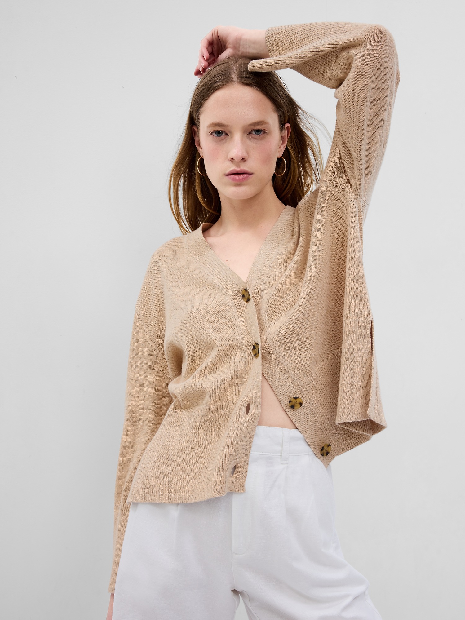 Linen Blend Boyfriend Cardigan Gap