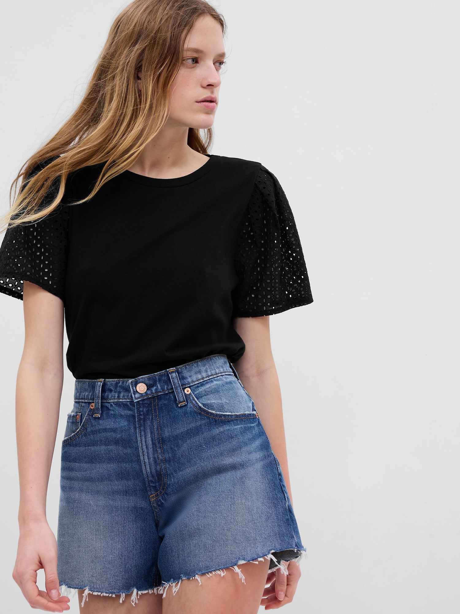 Organic Cotton Vintage Eyelet Puff Sleeve T-Shirt