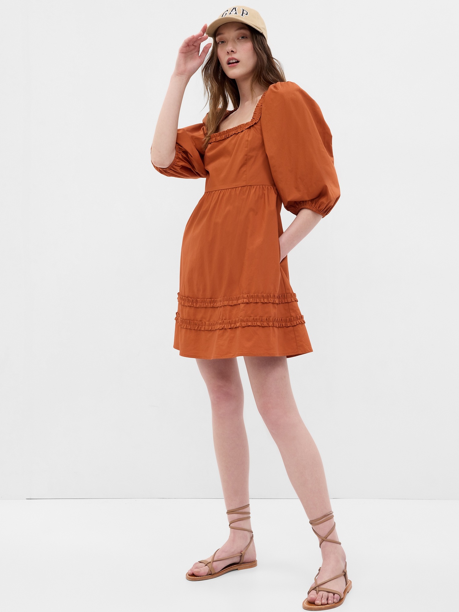 Puff Sleeve Ruffle Neck Mini Dress Gap Puff Sleeve Ruffle Neck Mini Dress Gap