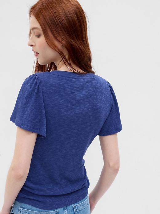 2 of 8 showing, with the color royal blue of product Essential Rib Flutter Sleeve T-Shirt