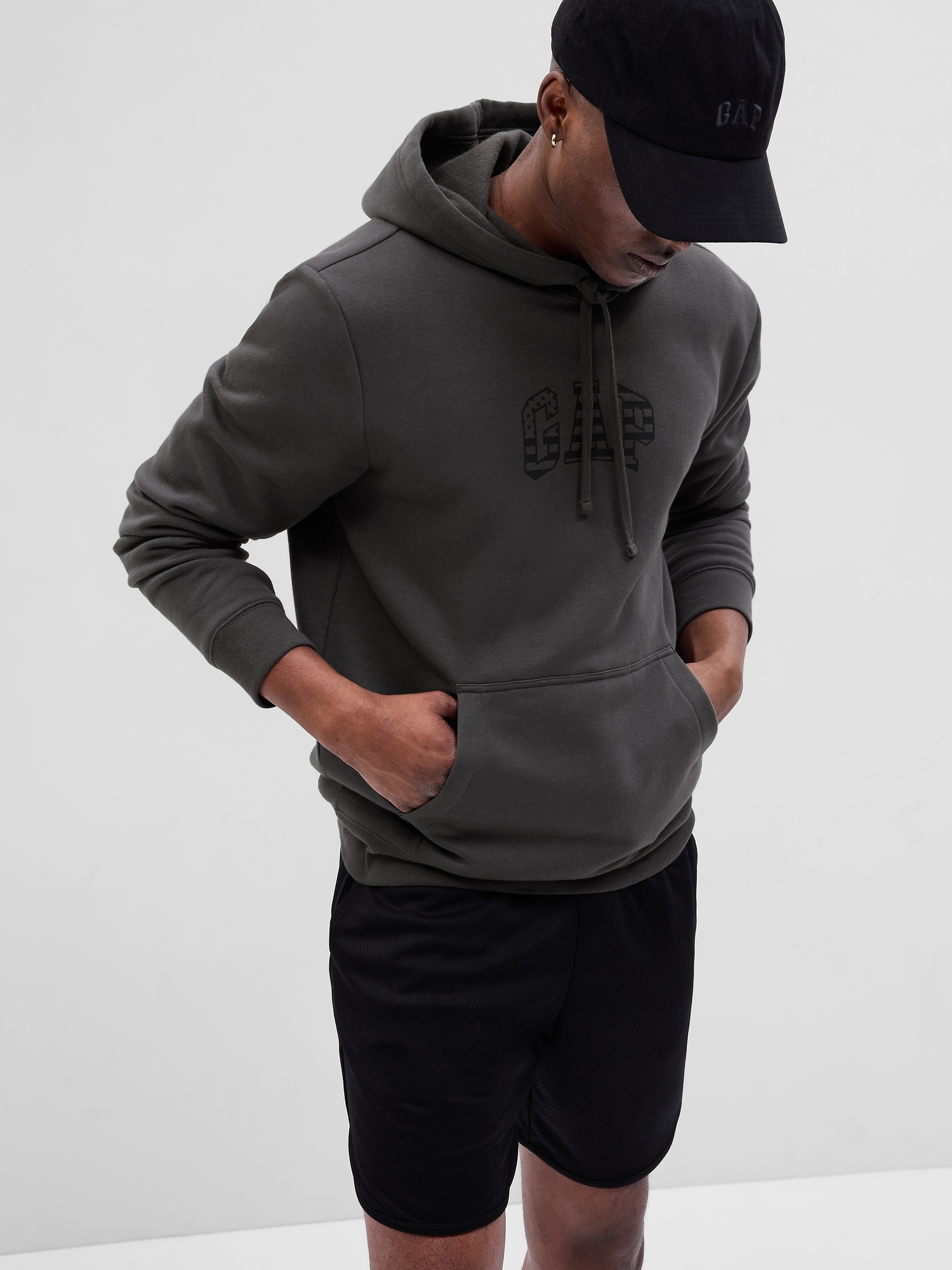 Gap Arch Logo Flag Hoodie In Cast Iron Gray