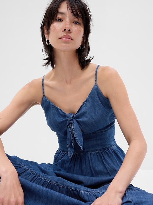 Tie Front Tiered Denim Maxi Dress Gap