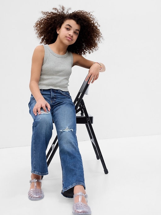 1 of 8 showing, with the color grey heather of product Kids Cropped Rib Tank Top
