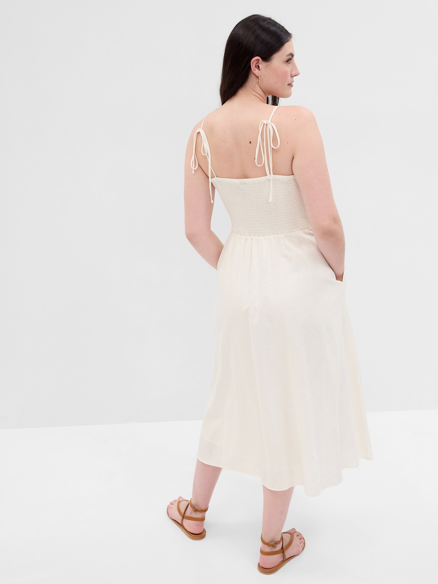 Linen-Blend Corset Midi Dress | Gap