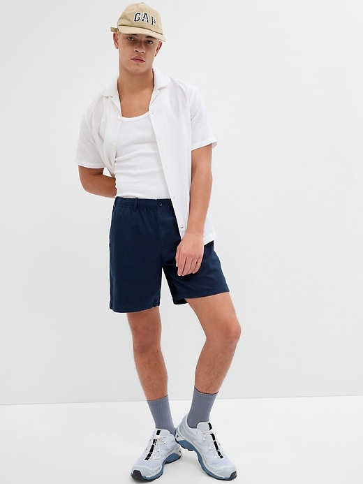 1 of 8 showing, with the color new classic navy of product 7" Linen-Cotton Shorts
