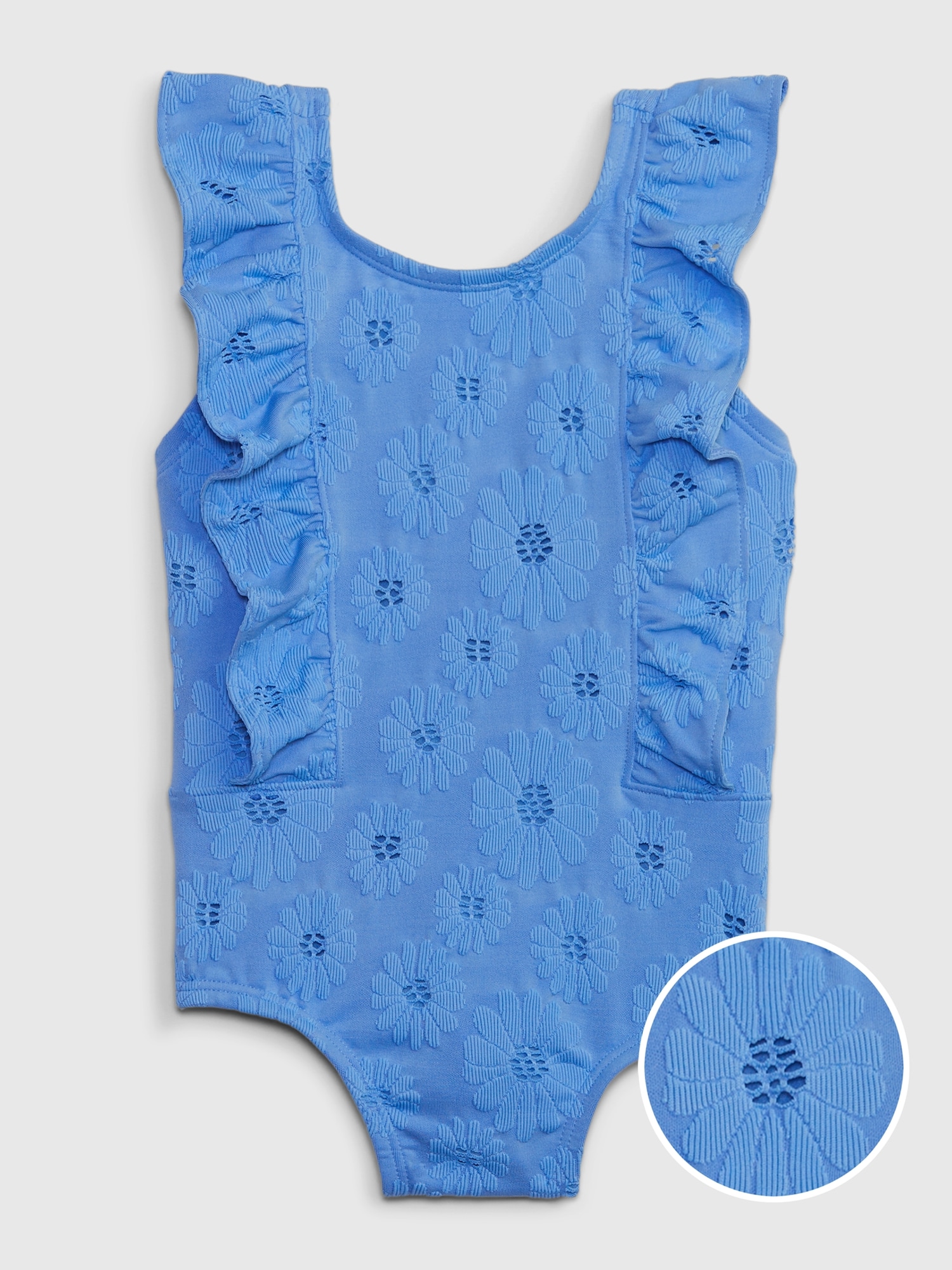Gap Toddler Recycled Textured Ruffle Swim One-Piece blue. 1