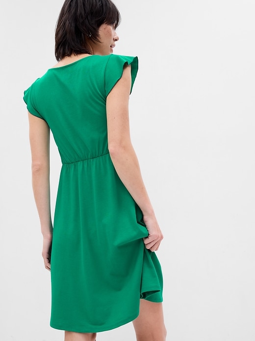 2 of 8 showing, with the color deluxe green of product Flutter Sleeve Twist-Front Mini Dress