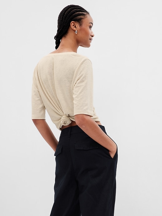 View large product image 2 of 2. Linen-Blend Henley T-Shirt