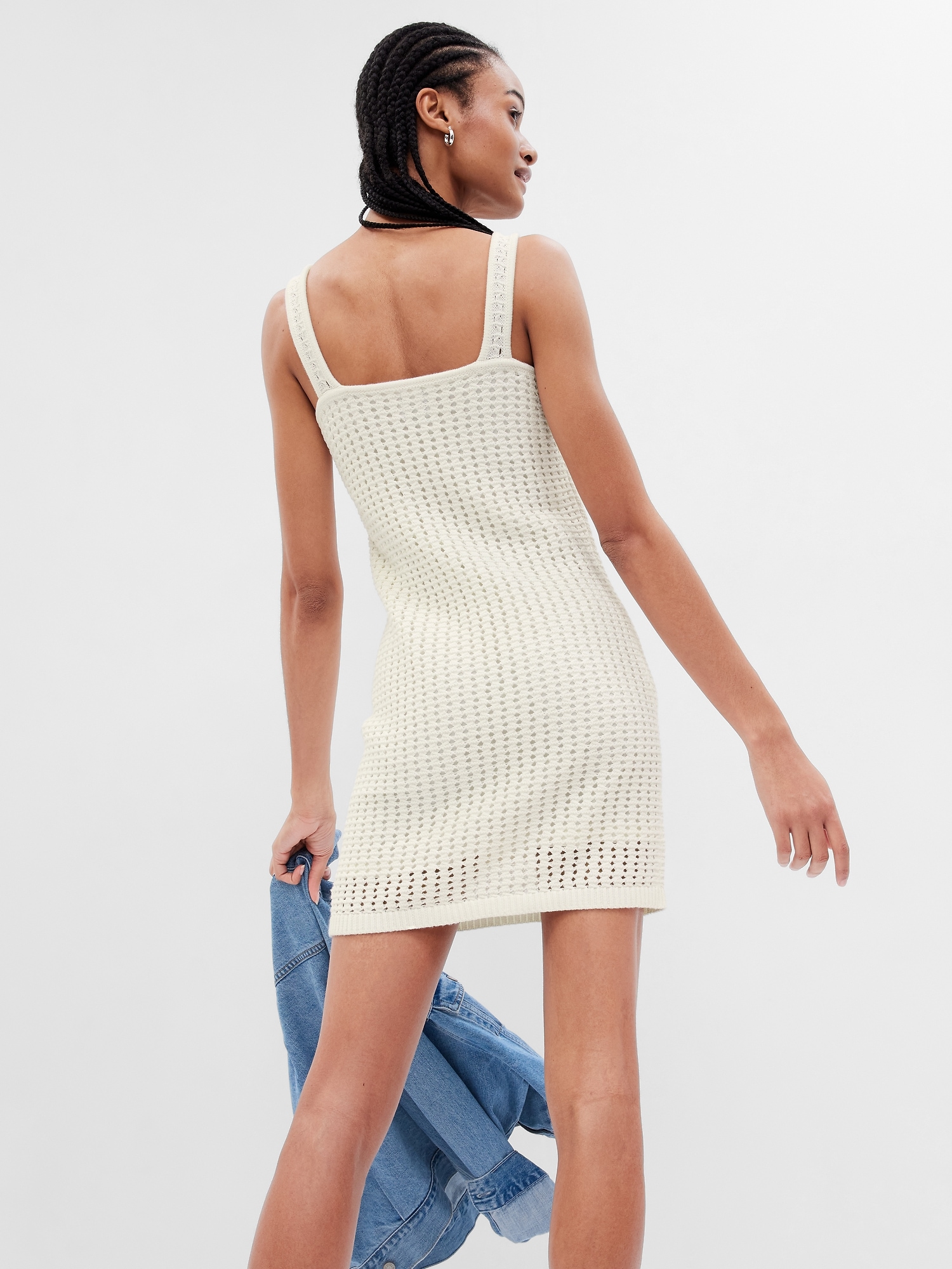 White crochet mini clearance dress