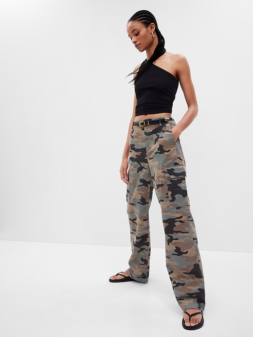 Mid Rise Loose Khaki Cargo Pants | Gap