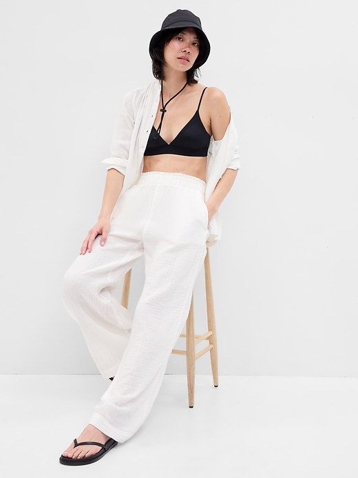 Image number 1 showing, Crinkle Gauze Wide-Leg Pants