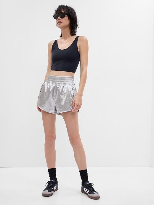 1 of 8 showing, with the color silver metallic of product GapFit High Rise Running Shorts