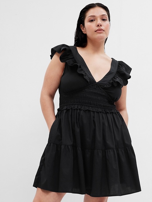Robe Mini Frame En Soie 100% - Col V, Manches à Volants, Taille XS Noire - Neuf Sans étiquettes