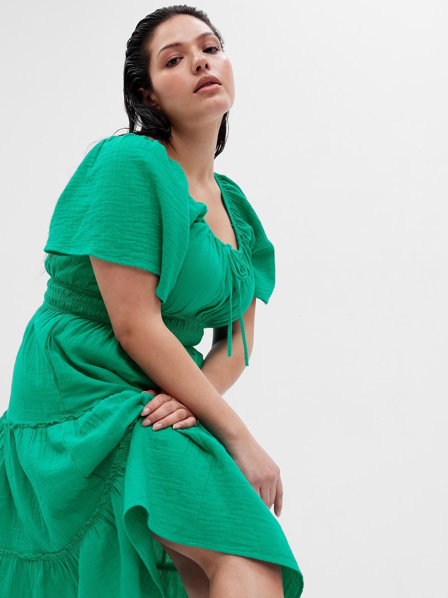 Crinkle Gauze Tiered Midi Dress Gap