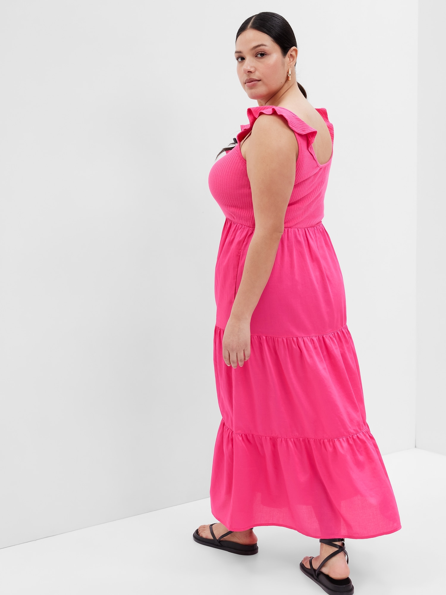 Flutter Sleeve Mixed Fabric Maxi Dress Gap flutter-sleeve-mixed-fabric-maxi-dress-gap
