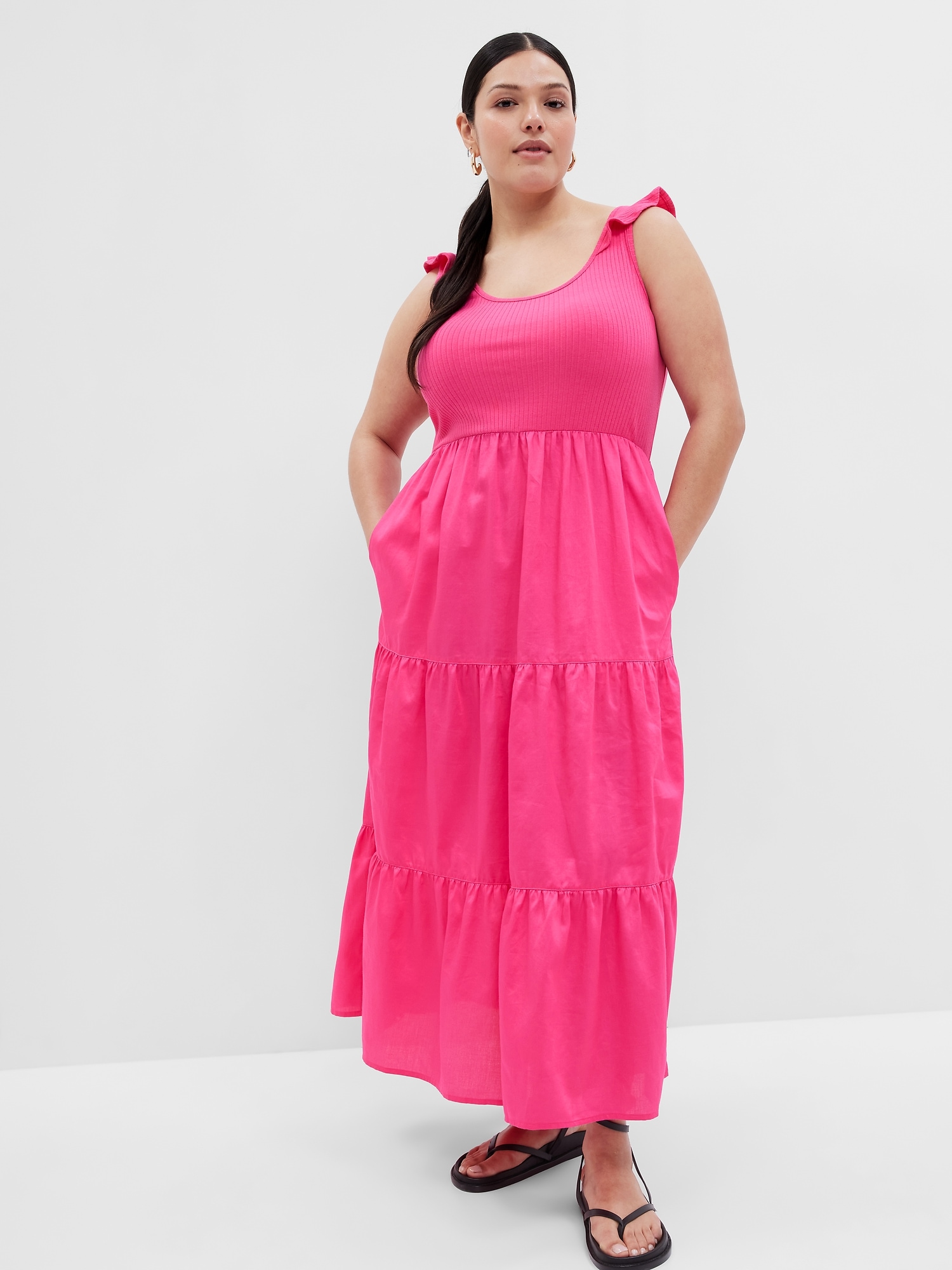 flutter-sleeve-mixed-fabric-maxi-dress-gap