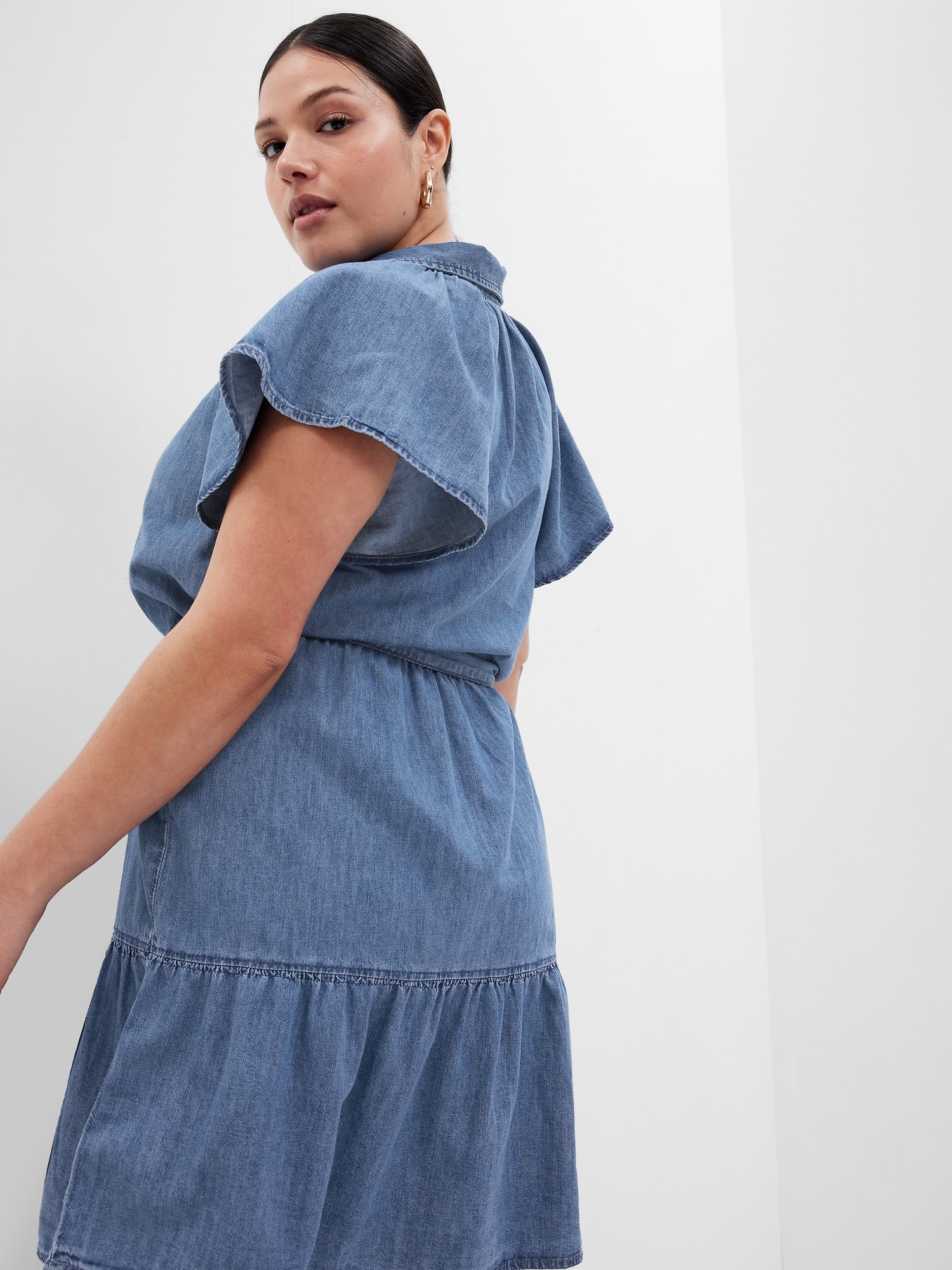 Ralph Lauren Flutter Sleeve Belted Denim Minidress In Blue