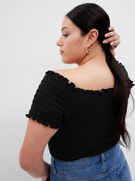 smocked off the shoulder top black
