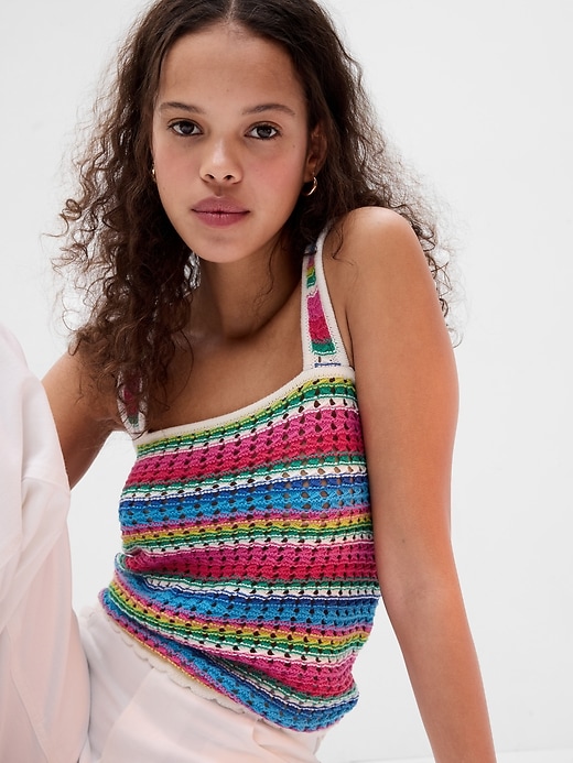 1 of 8 showing, with the color multi color stripe of product Crochet Tank Top