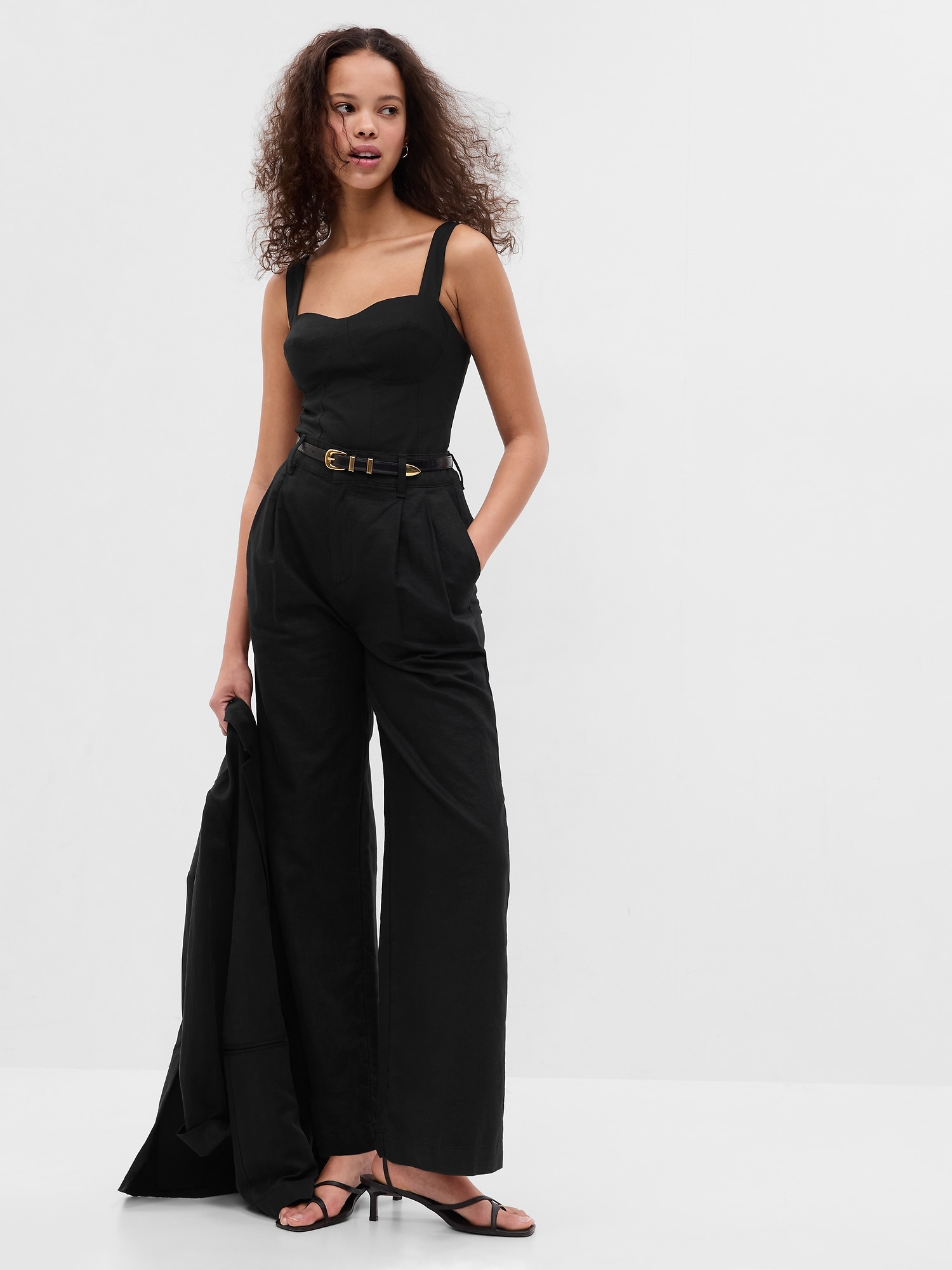 LinenBlend Corset Tank Top Gap