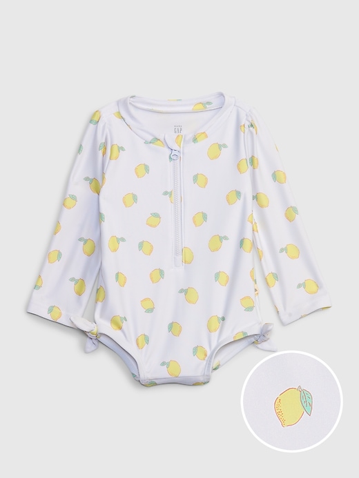 Image number 1 showing, Baby Recycled Lemon Rash Guard Swim One-Piece