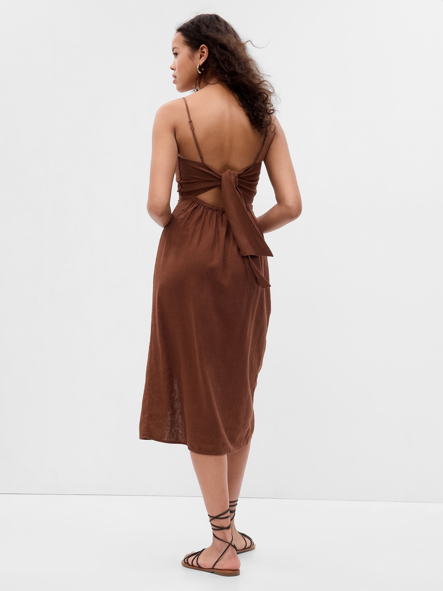 LinenBlend TieBack Corset Midi Dress Gap