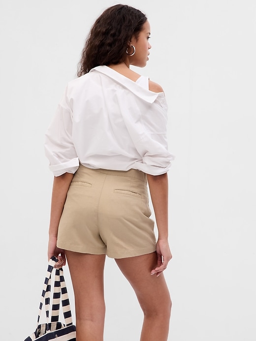2 of 8 showing, with the color sand khaki tan of product Linen-Cotton Mini Skort
