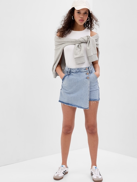 Image number 1 showing, Asymmetrical Denim Mini Skort