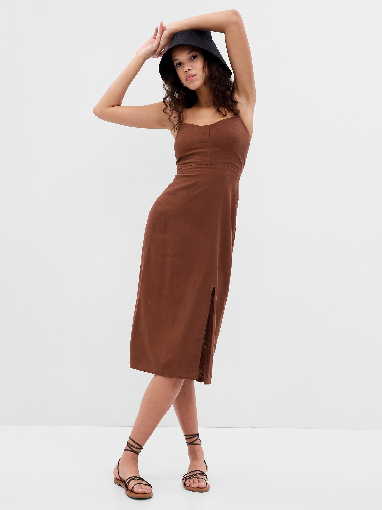 Gap Linen-Blend Tie-Back Corset Midi Dress