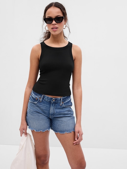 Gap Women's Mini Rib Cropped Halter Tank Top (Black)
