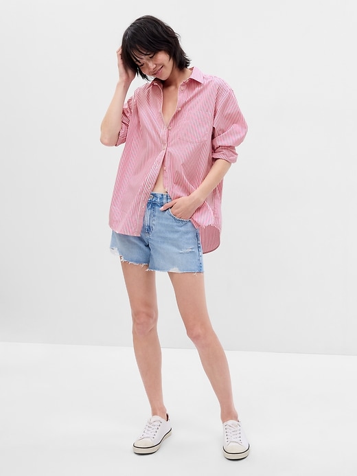 2 of 8 showing, with the color pink stripe of product Gap × Barbie™ Adult Organic Cotton Stripe Big Shirt
