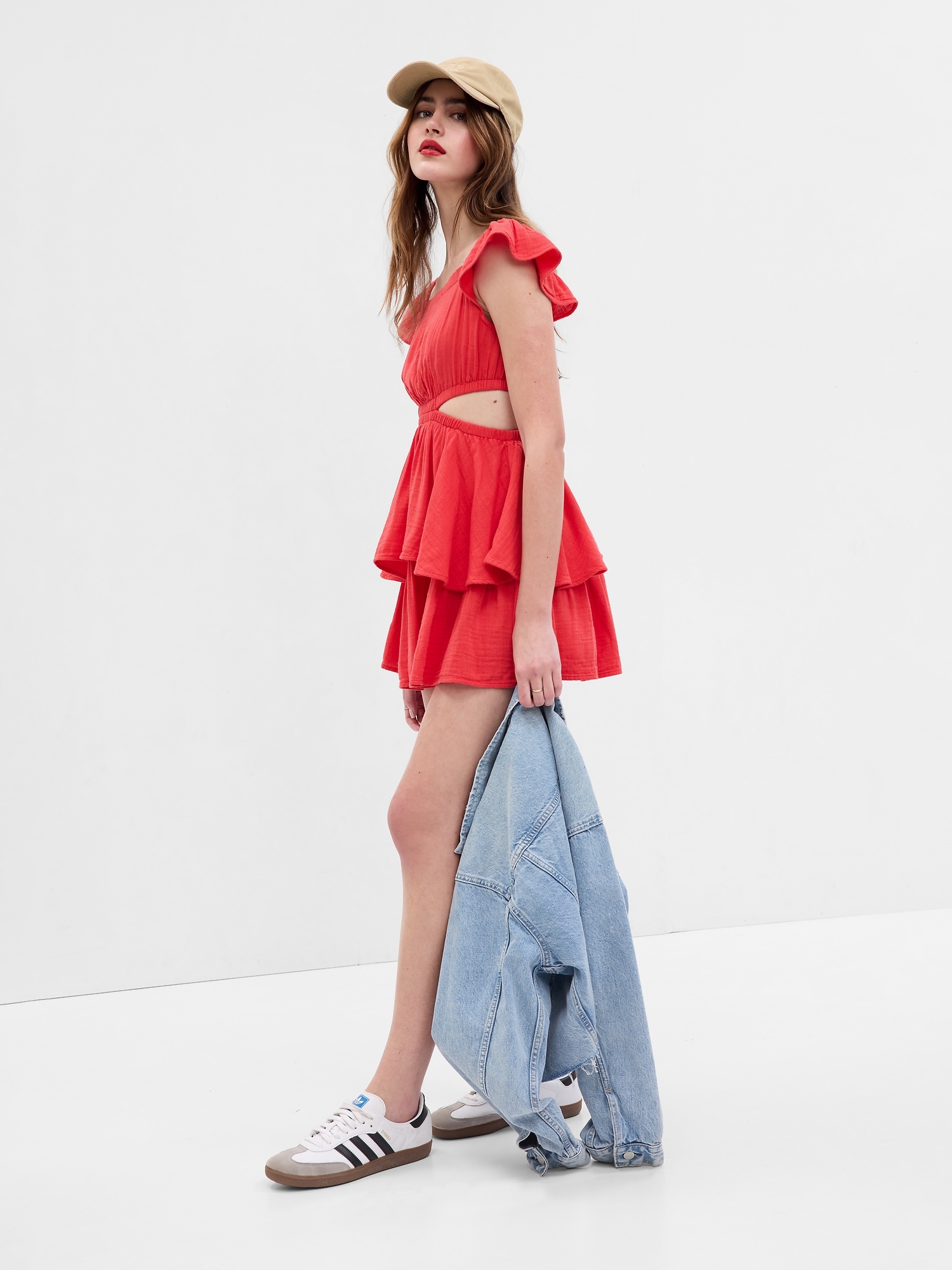Side Cutout Ruffle Hem Mini Dress | Gap