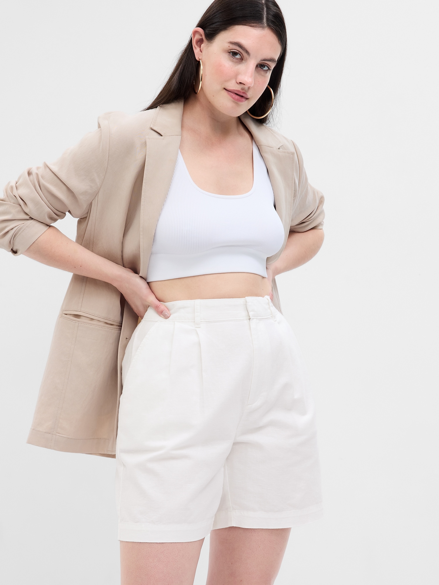 Pleated Linen Bermuda Shorts Gap