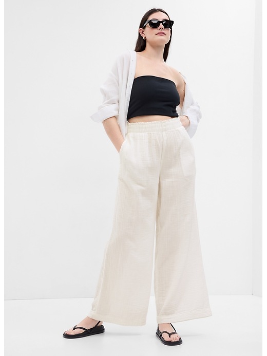Image number 4 showing, Crinkle Gauze Wide-Leg Pants