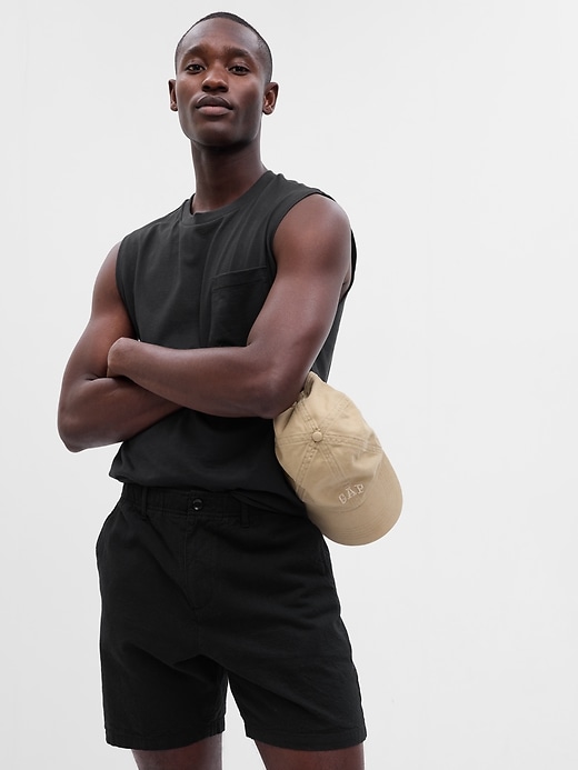 1 of 8 showing, with the color true black of product Organic Cotton Muscle Sleeveless Pocket T-Shirt