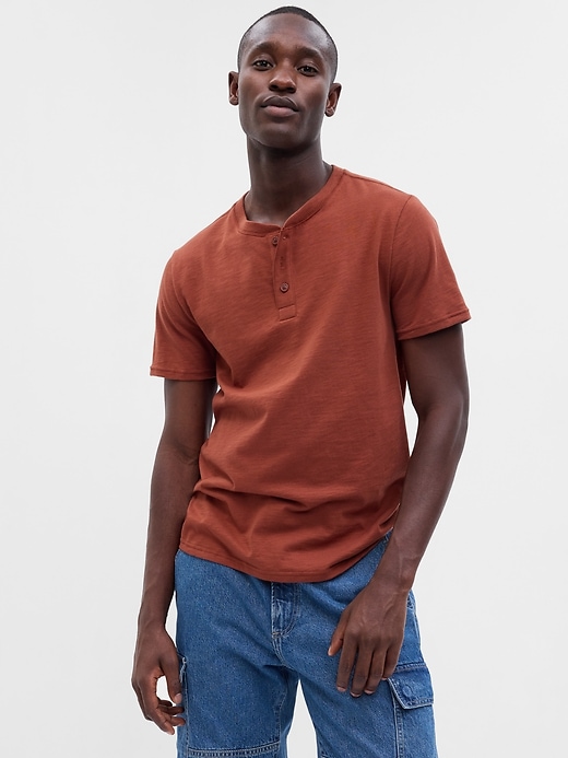 1 of 8 showing, with the color copper brown of product Slub Cotton Henley T-Shirt