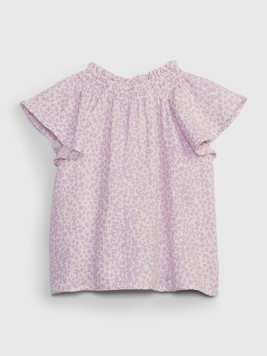 2 of 8 showing, with the color purple floral of product Toddler Floral Flutter Sleeve Top