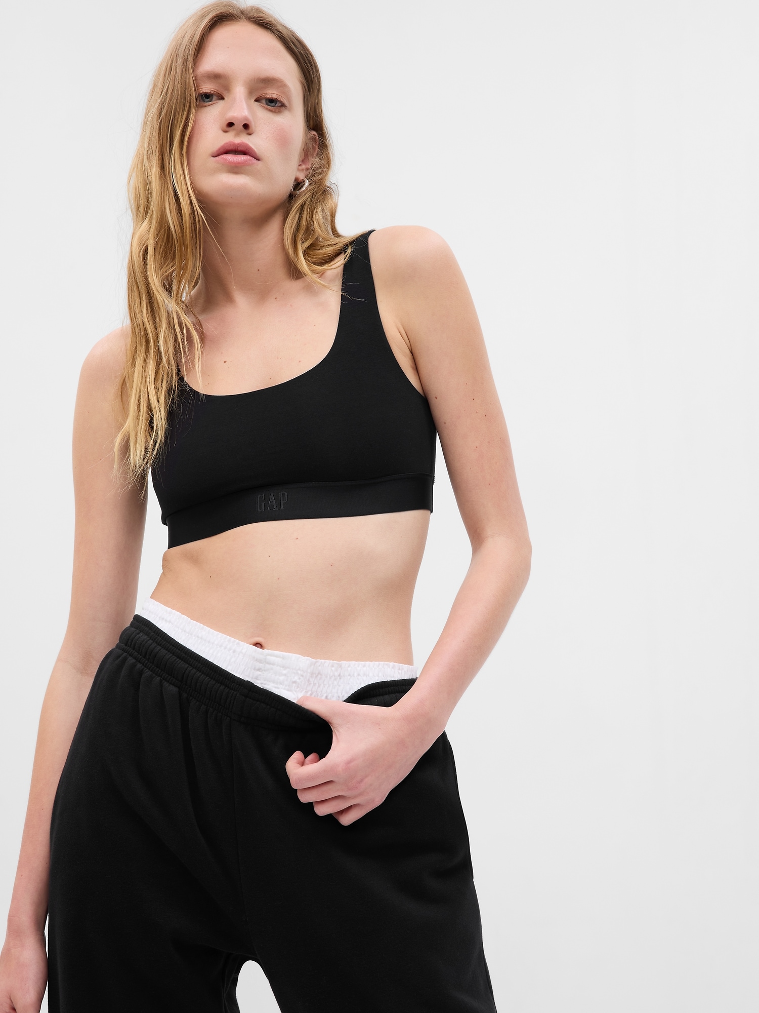 Gap Organic Stretch Cotton  Logo Bralette In Black