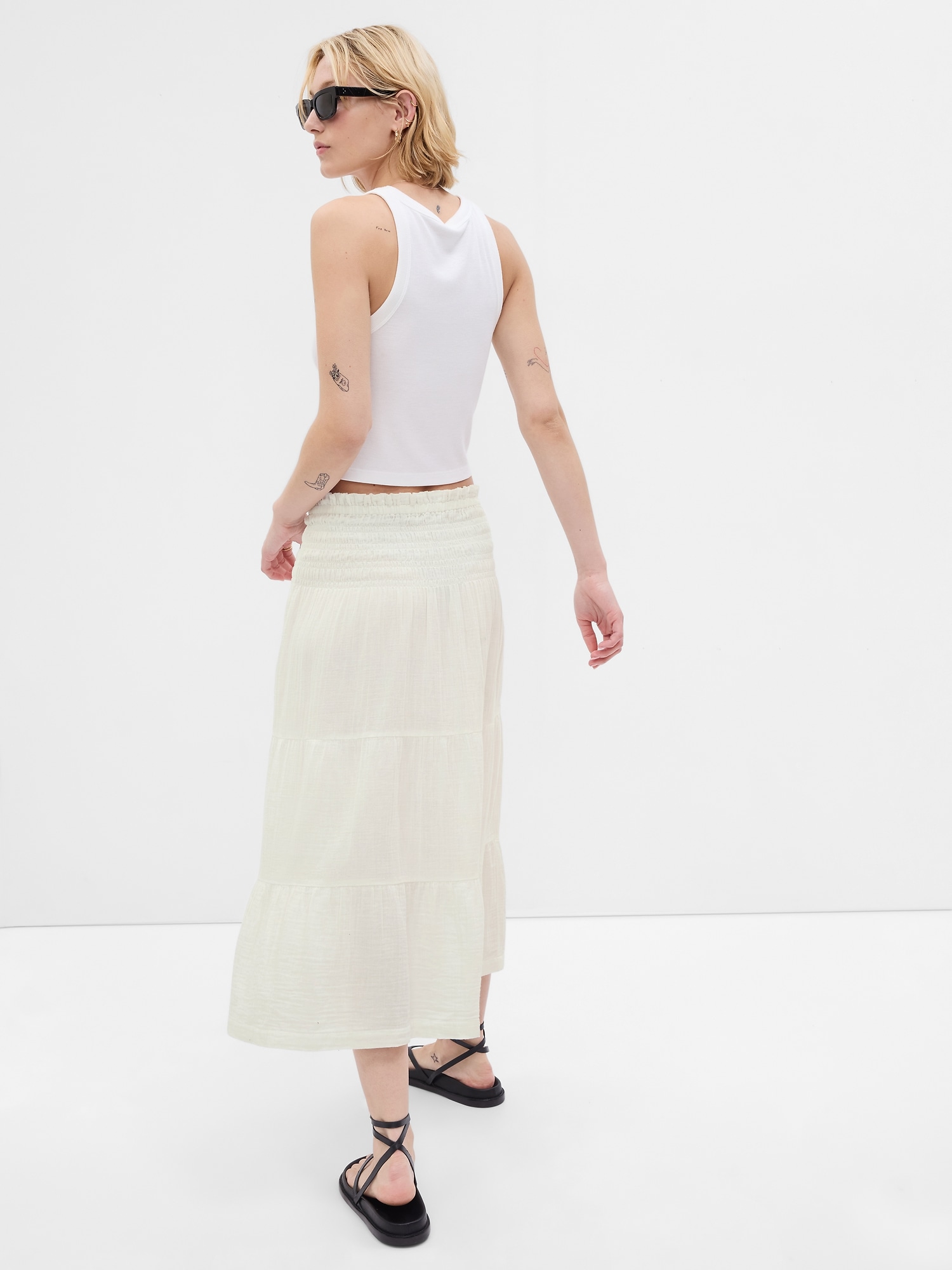 Smocked Tiered Midi Skirt | Gap