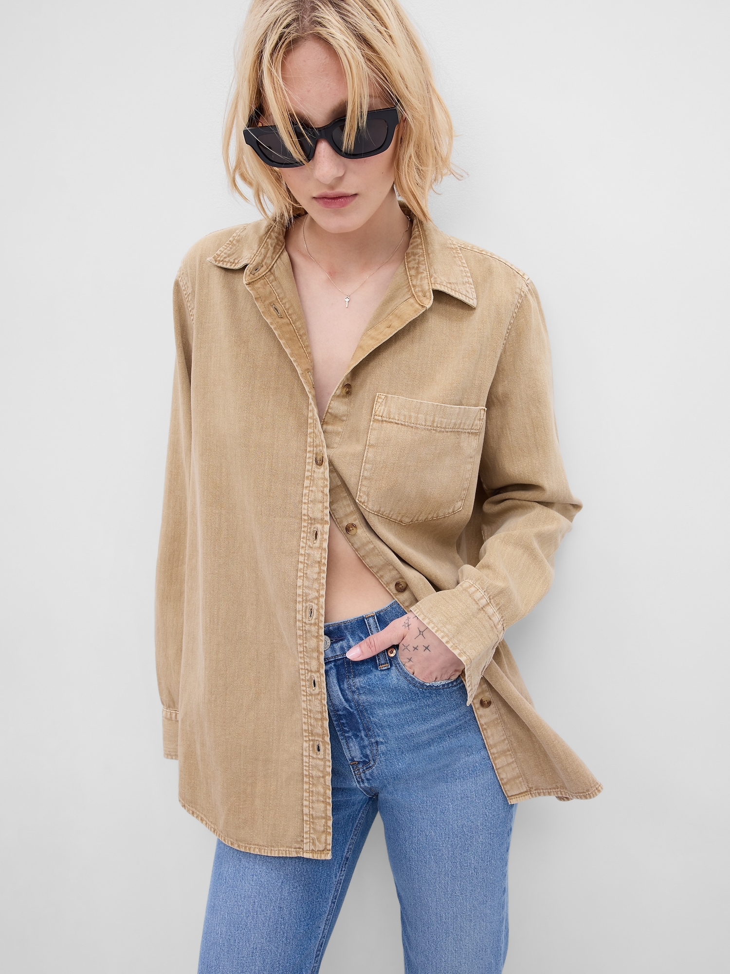 Gap Denim Big Shirt with Washwell beige - 626367002