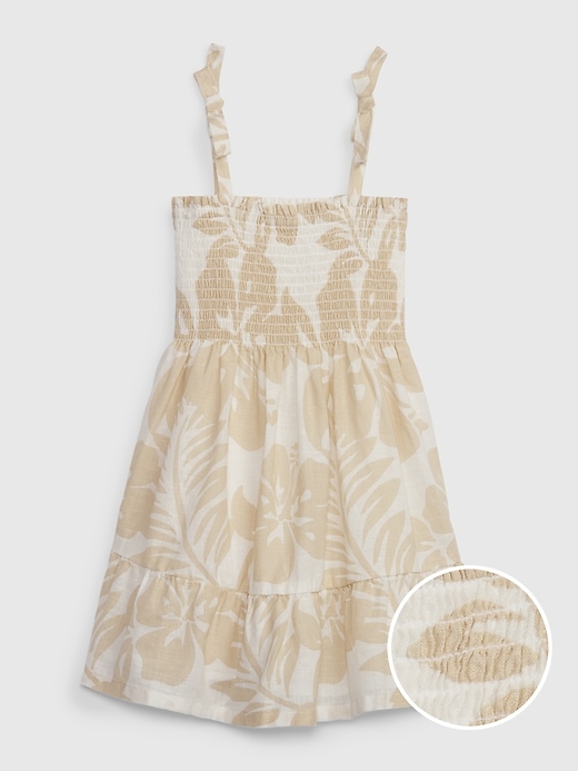 1 of 8 showing, with the color floral khaki beige of product Toddler Linen-Cotton Smocked Floral Dress