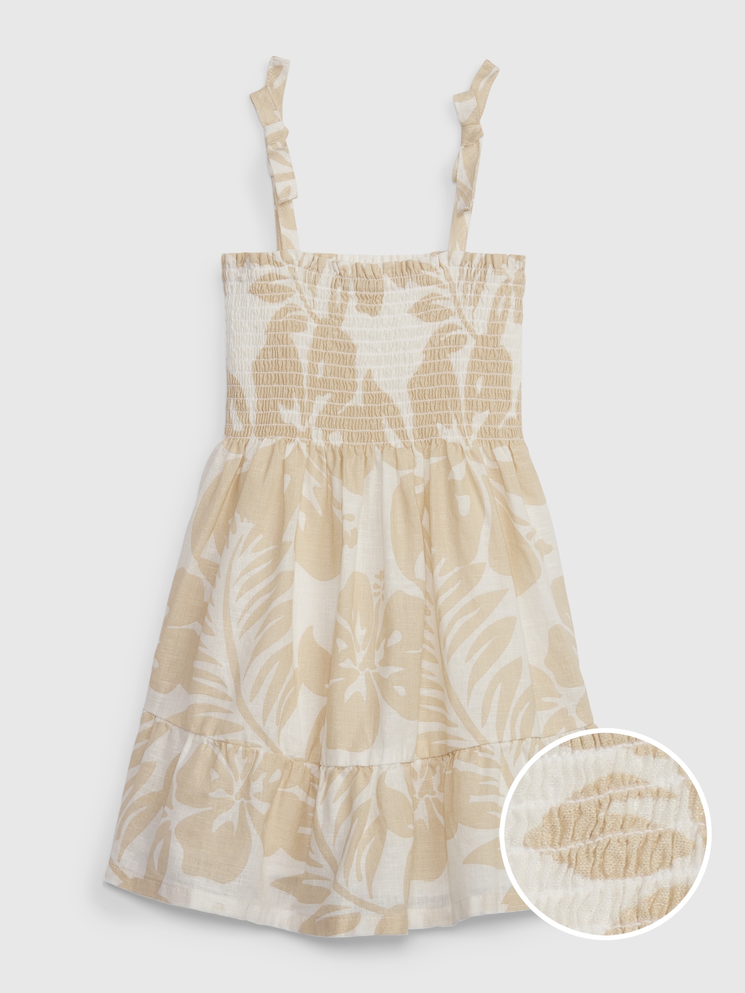 Gap Toddler Linen-Cotton Smocked Floral Dress beige. 1