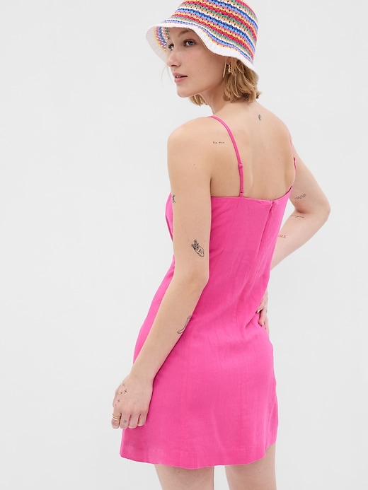 2 of 8 showing, with the color sizzling fuchsia pink of product Linen-Blend Mini Dress