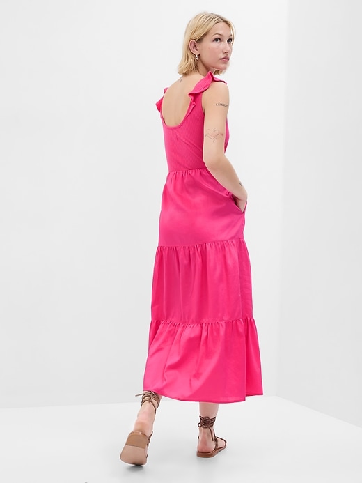 Image number 2 showing, Flutter Sleeve Mixed Fabric Maxi Dress